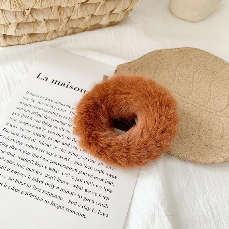 Fluffy Rabbit Fur Hair Donut Tie
