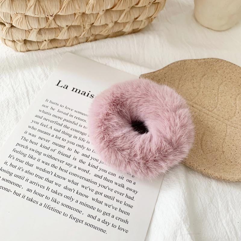Fluffy Rabbit Fur Hair Donut Tie