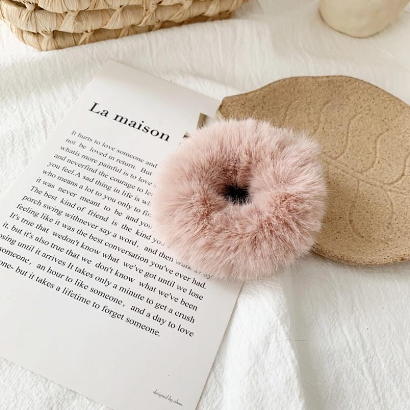 Fluffy Rabbit Fur Hair Donut Tie