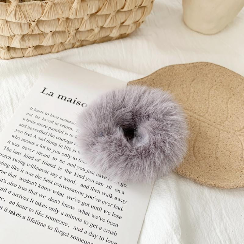 Fluffy Rabbit Fur Hair Donut Tie