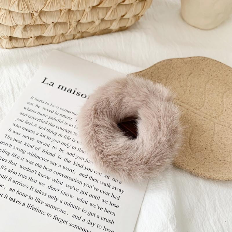 Fluffy Rabbit Fur Hair Donut Tie