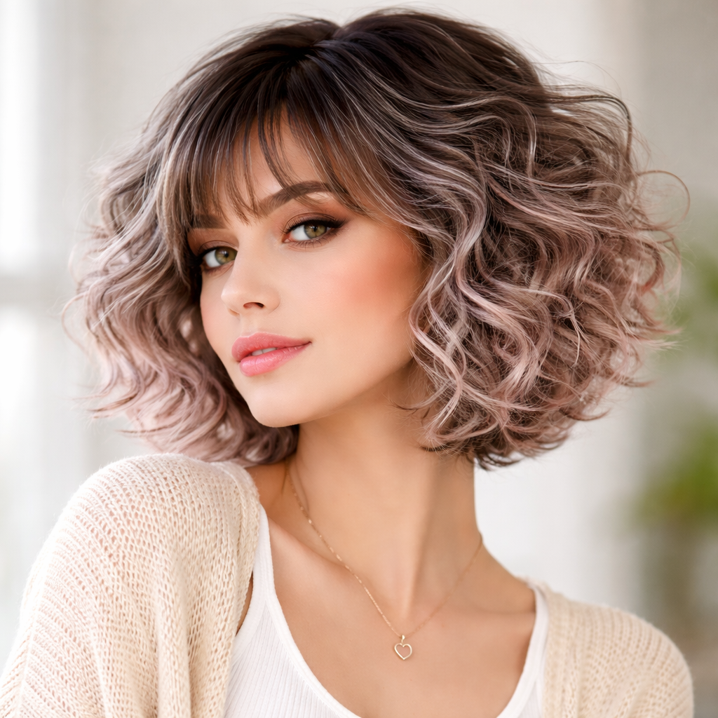 Short Curly Wig – Gradient Color Layers