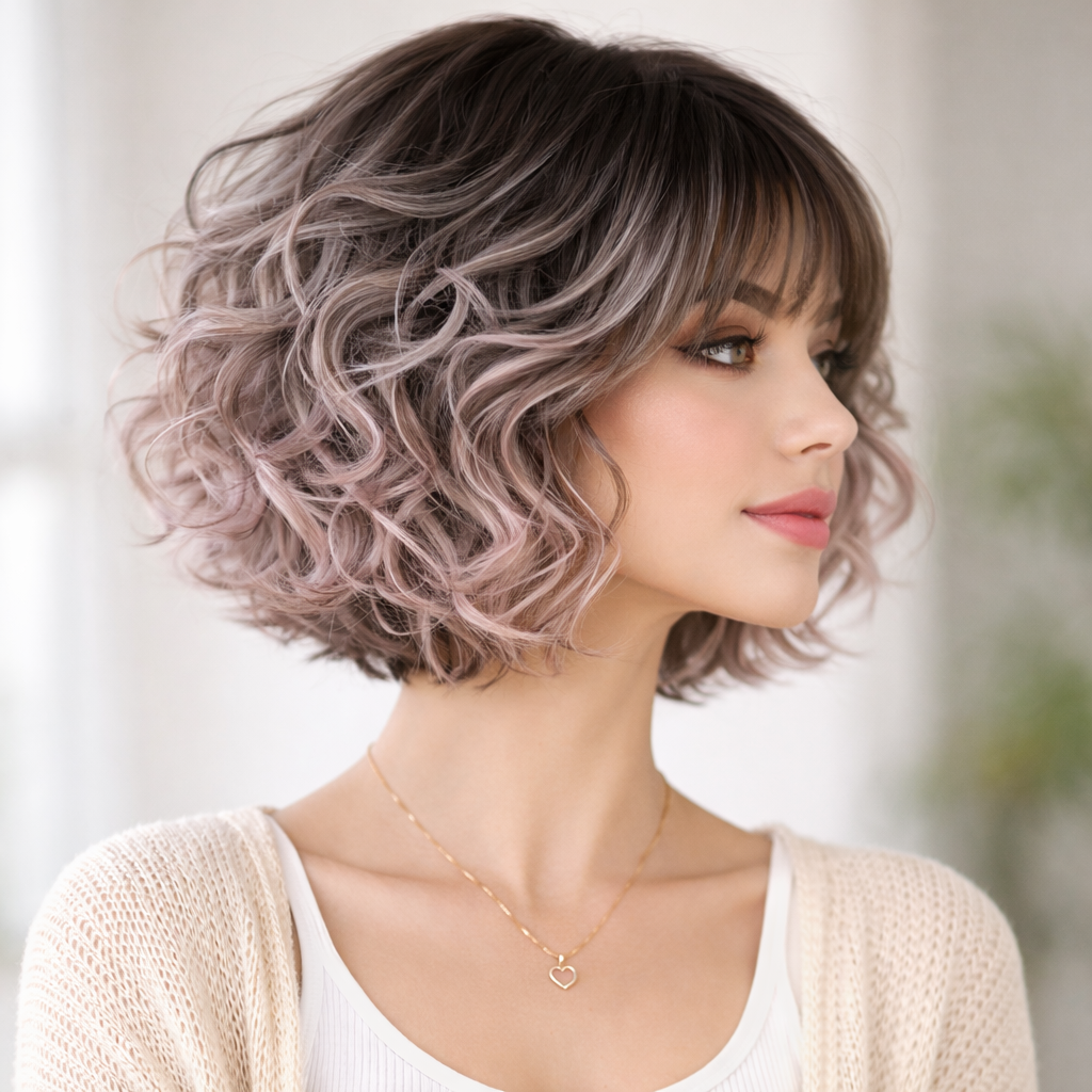 Short Curly Wig – Gradient Color Layers