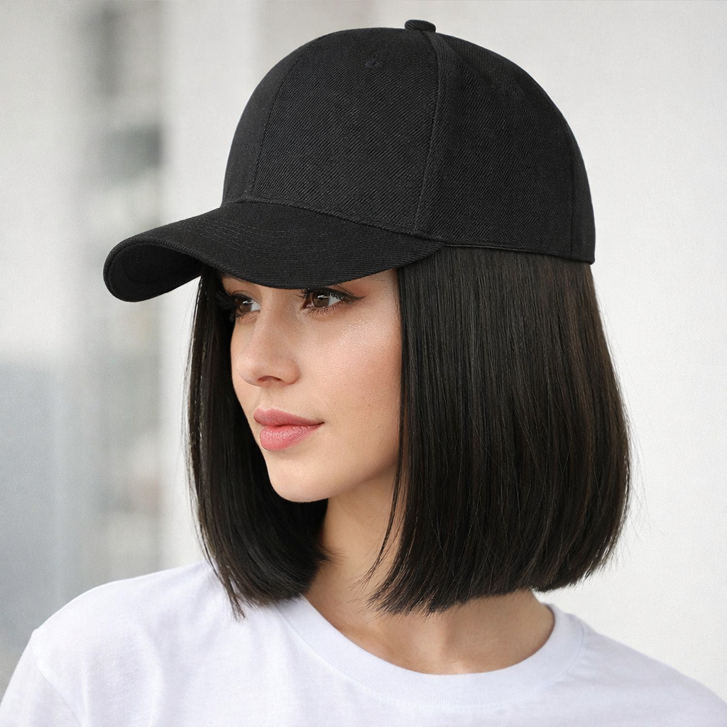 Bob Cut Wig Hat with Built-In Cap