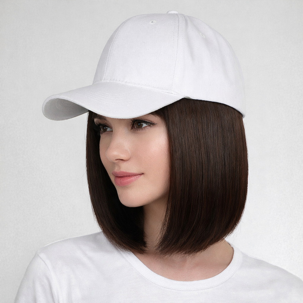Bob Cut Wig Hat with Built-In Cap